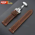 Bracelet montre cuir perforé 18 à 24 mm boucle papillon – Couleur du bracelet DBrown White SV New