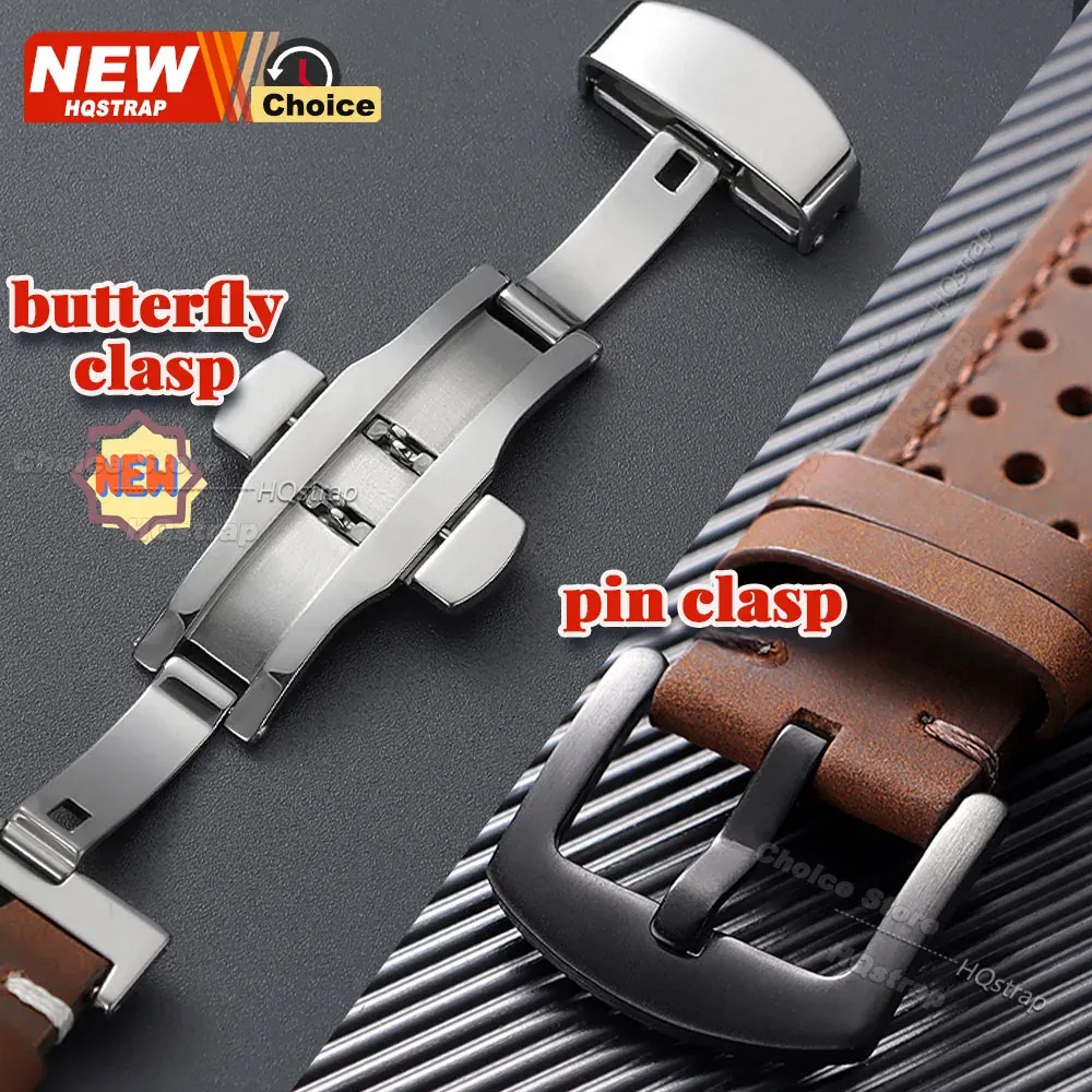 Bracelet montre cuir perforé 18 à 24 mm boucle papillon