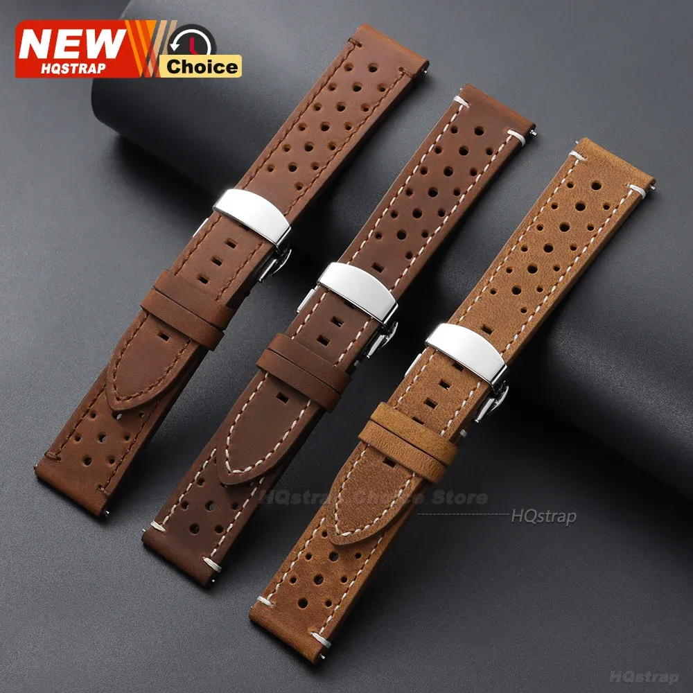 Bracelet montre cuir perforé 18 à 24 mm boucle papillon