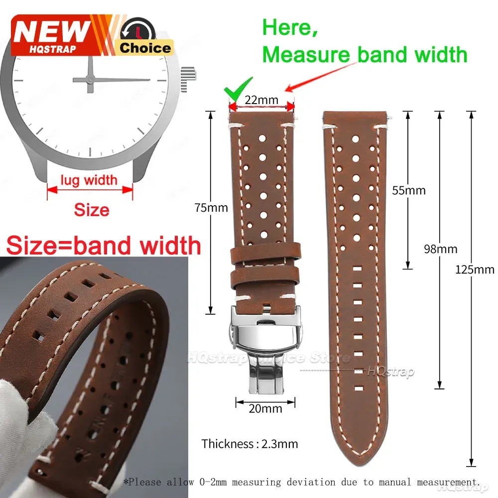 Bracelet montre cuir perforé 18 à 24 mm boucle papillon