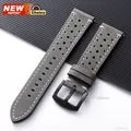 Bracelet montre cuir perforé 18 à 24 mm boucle papillon – Couleur du bracelet GY Black pin Clasp