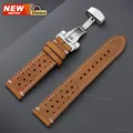 Bracelet montre cuir perforé 18 à 24 mm boucle papillon – Couleur du bracelet light Brown SV New