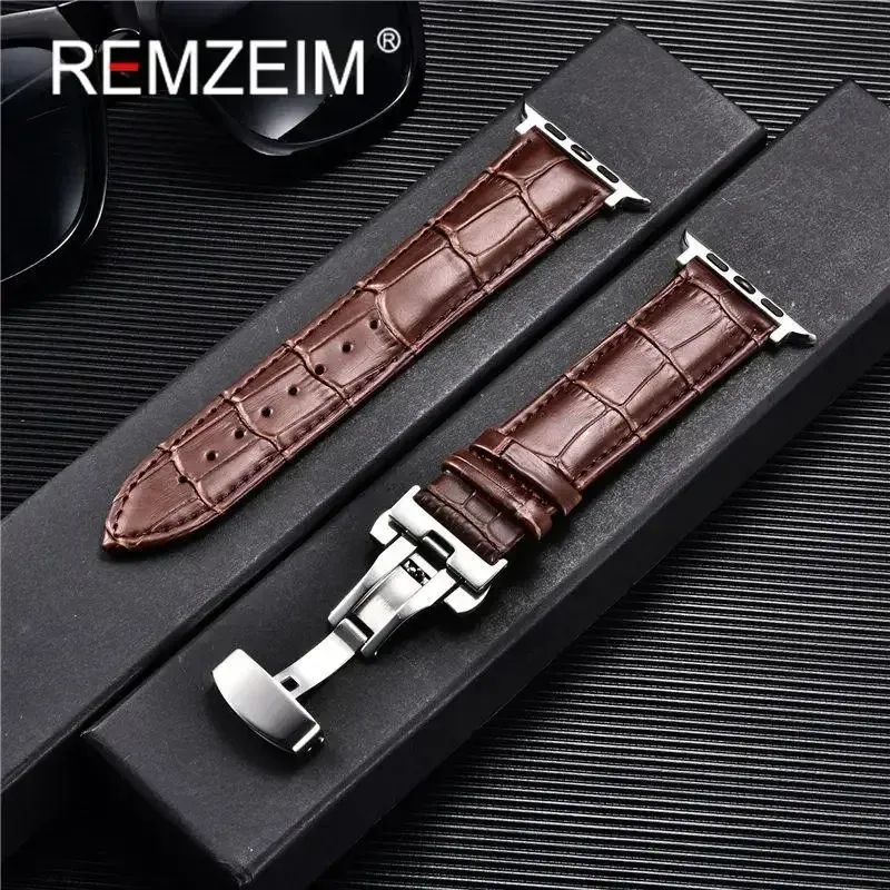 Bracelet montre cuir pour Apple Watch 38 à 49 mm papillon