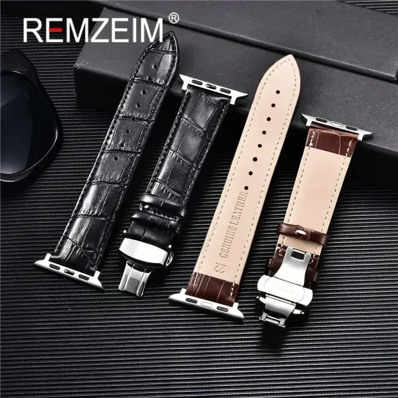 Bracelet montre cuir pour Apple Watch 38 à 49 mm papillon