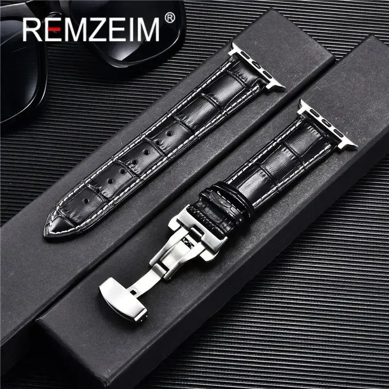 Bracelet montre cuir pour Apple Watch 38 à 49 mm papillon