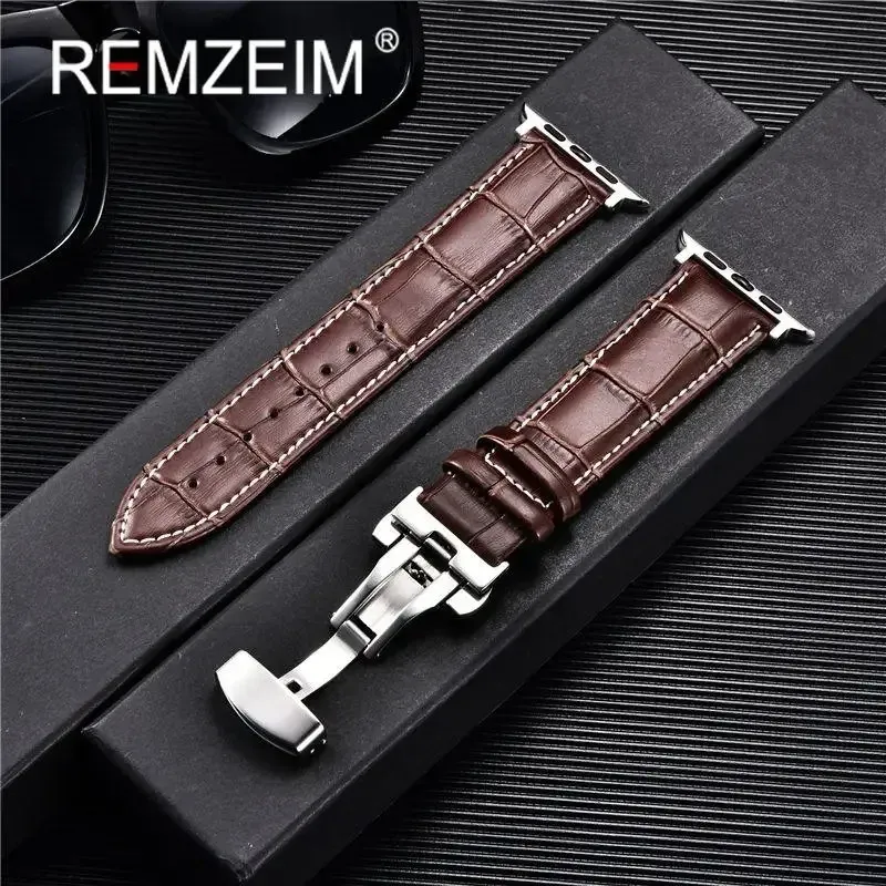 Bracelet montre cuir pour Apple Watch 38 à 49 mm papillon