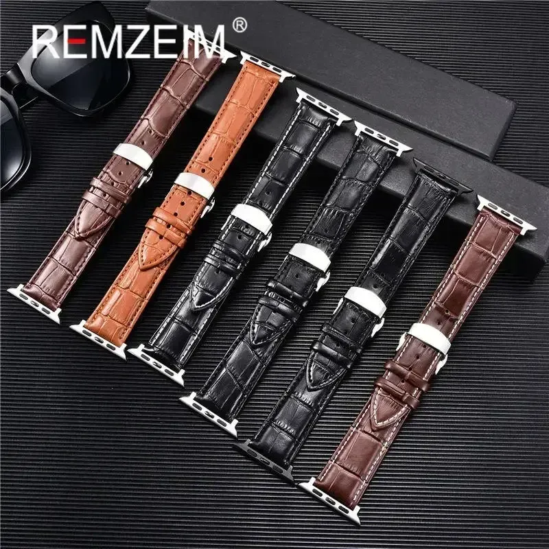 Bracelet montre cuir pour Apple Watch 38 à 49 mm papillon