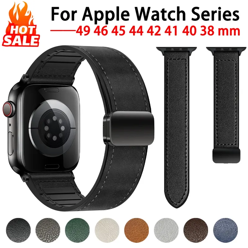 Bracelet montre cuir pour Apple Watch Ultra 3 2 40 à 49 mm