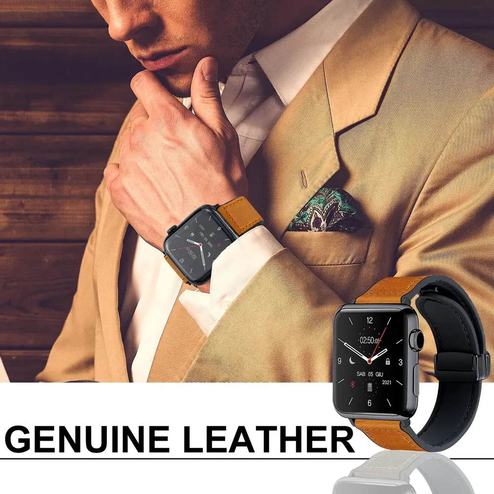 Bracelet montre cuir pour Apple Watch Ultra 3 2 40 à 49 mm