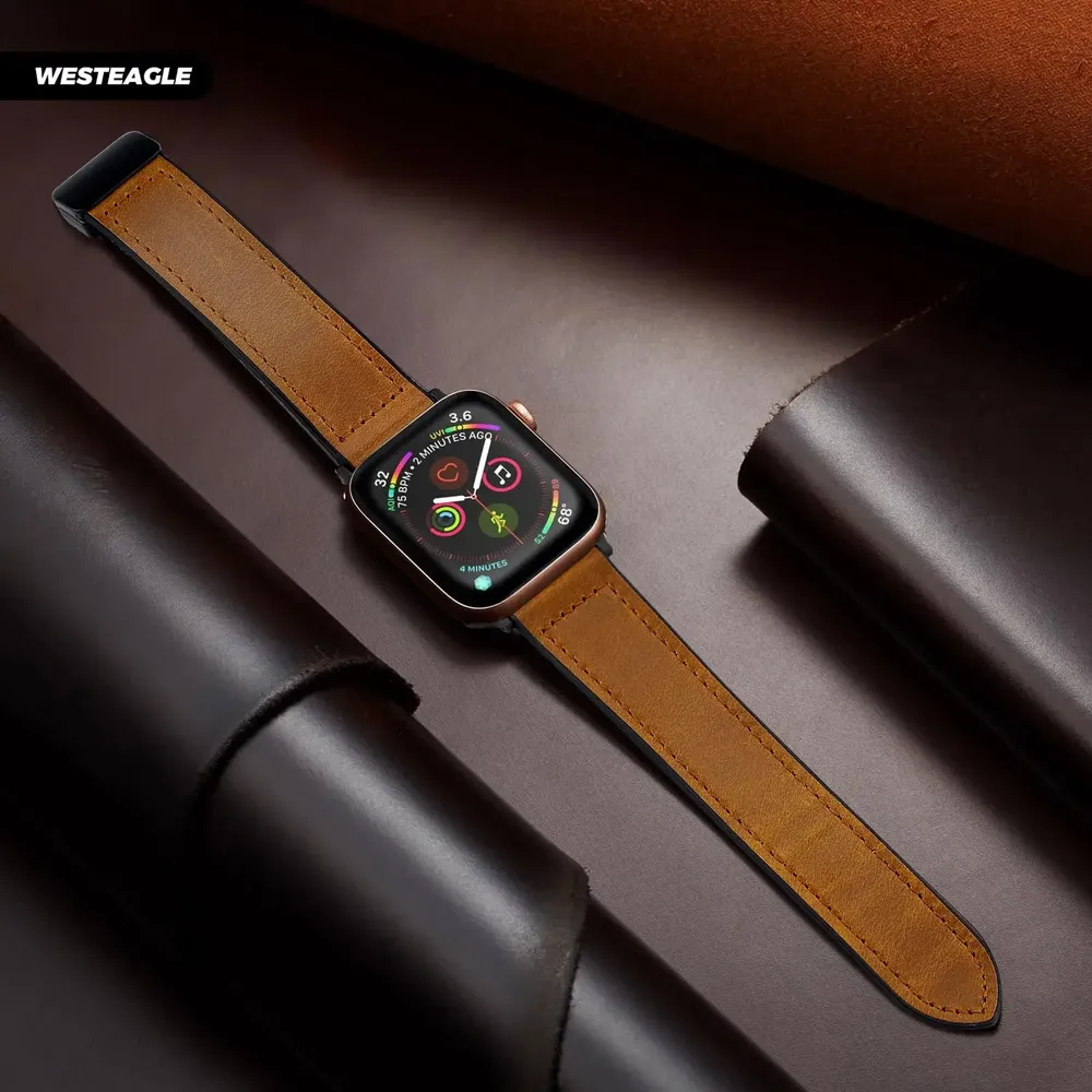 Bracelet montre cuir pour Apple Watch Ultra 3 2 40 à 49 mm