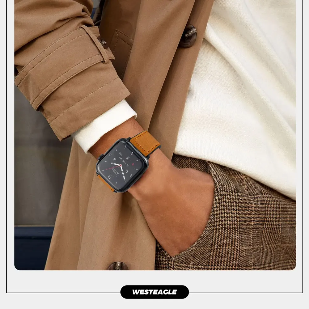 Bracelet montre cuir pour Apple Watch Ultra 3 2 40 à 49 mm