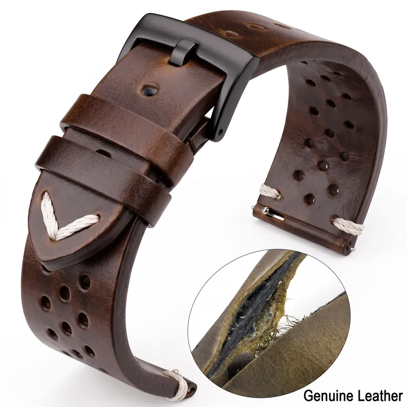 Bracelet montre cuir respirant 18 à 24 mm