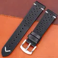 Bracelet montre cuir respirant 18 à 24 mm – Couleur du bracelet Black Silver Buckle
