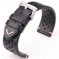 Bracelet montre cuir respirant 18 à 24 mm – Couleur du bracelet Black Silver Clasp