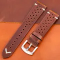 Bracelet montre cuir respirant 18 à 24 mm – Couleur du bracelet Dark Brown Silver