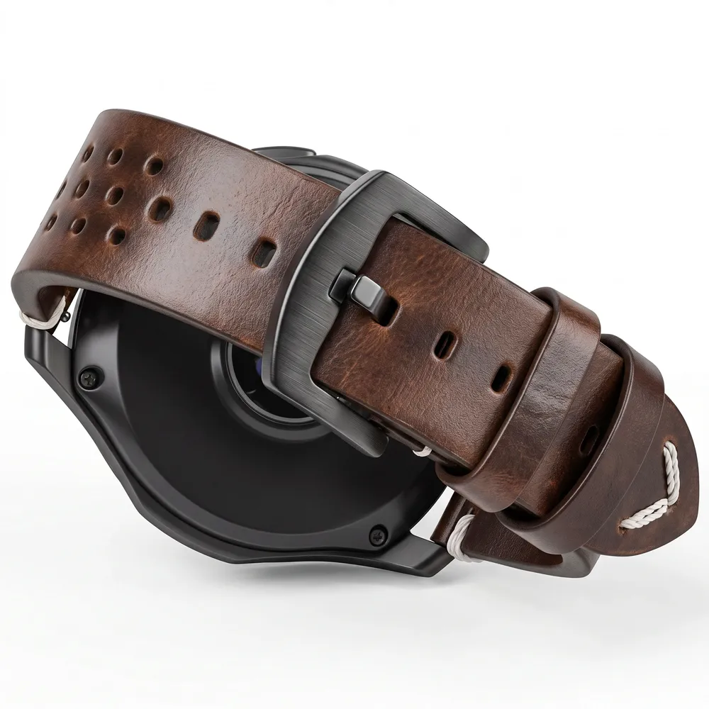 Bracelet montre cuir respirant 18 à 24 mm