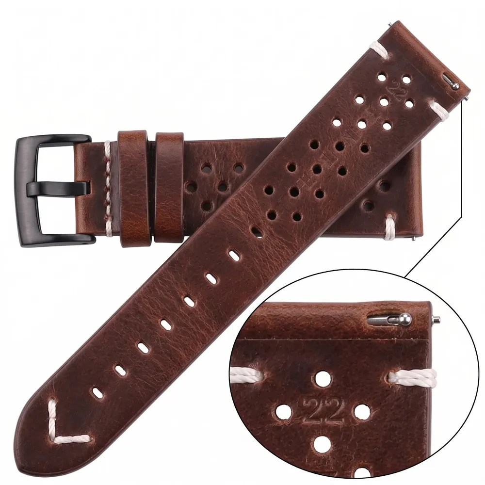 Bracelet montre cuir respirant 18 à 24 mm