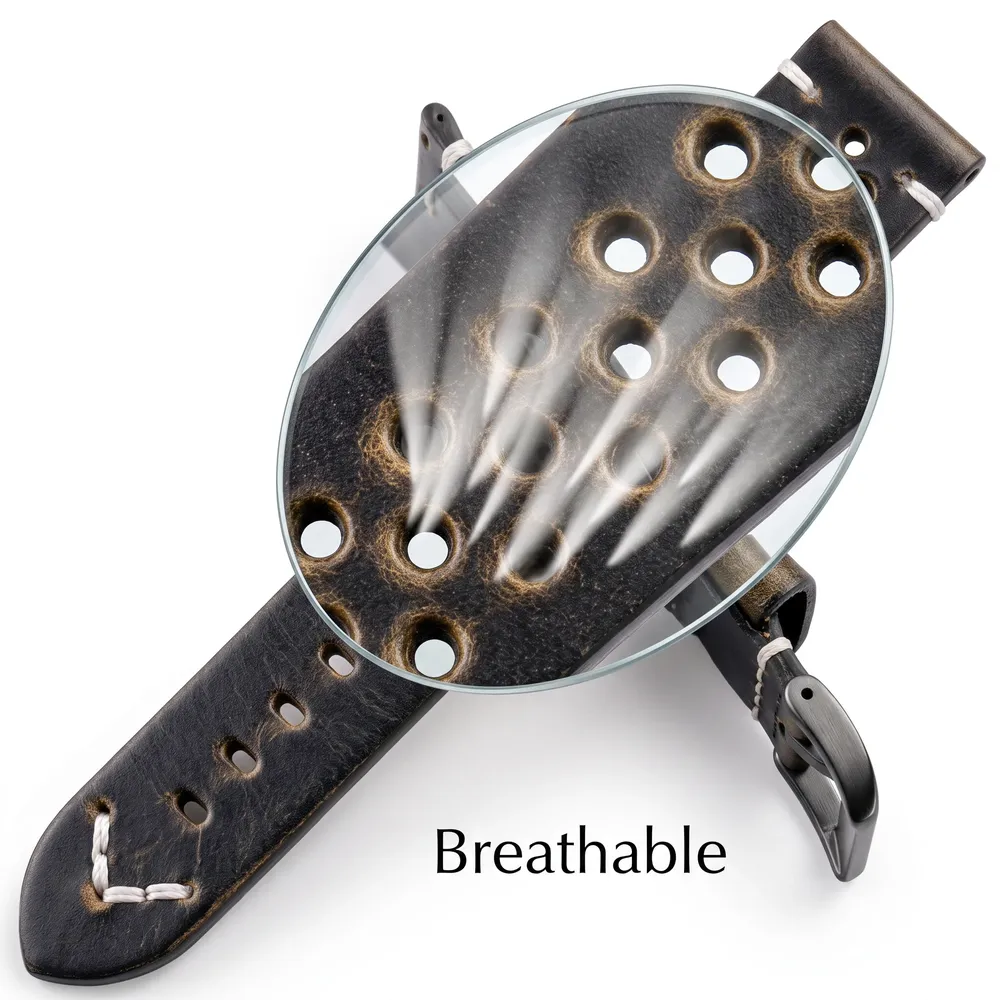Bracelet montre cuir respirant 18 à 24 mm