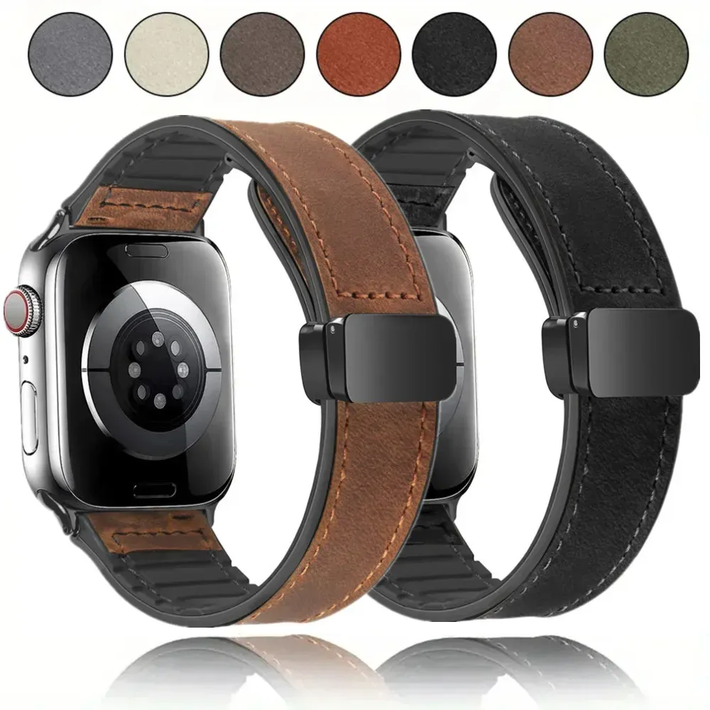 Bracelet montre cuir silicone pour Apple Watch 38 à 49 mm