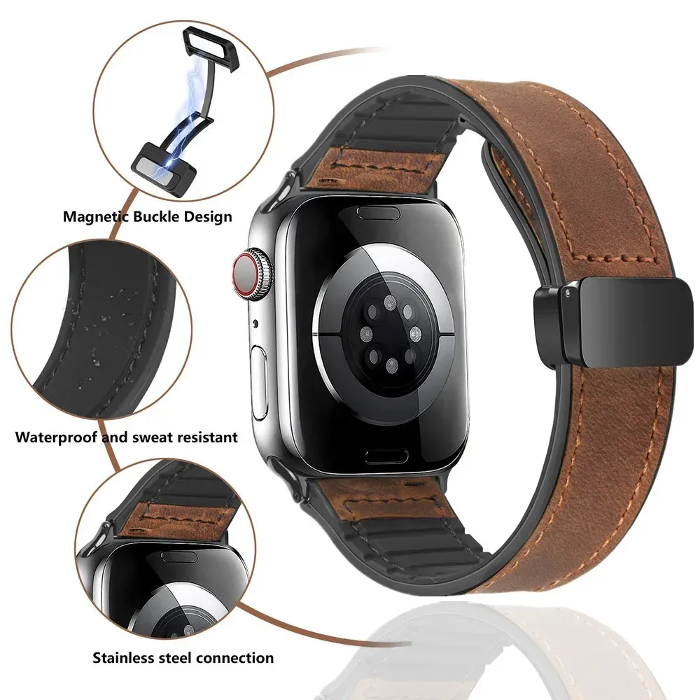 Bracelet montre cuir silicone pour Apple Watch 38 à 49 mm
