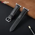 Bracelet montre cuir souple 38 à 49 mm pour Apple Watch – Couleur du bracelet Black White-S