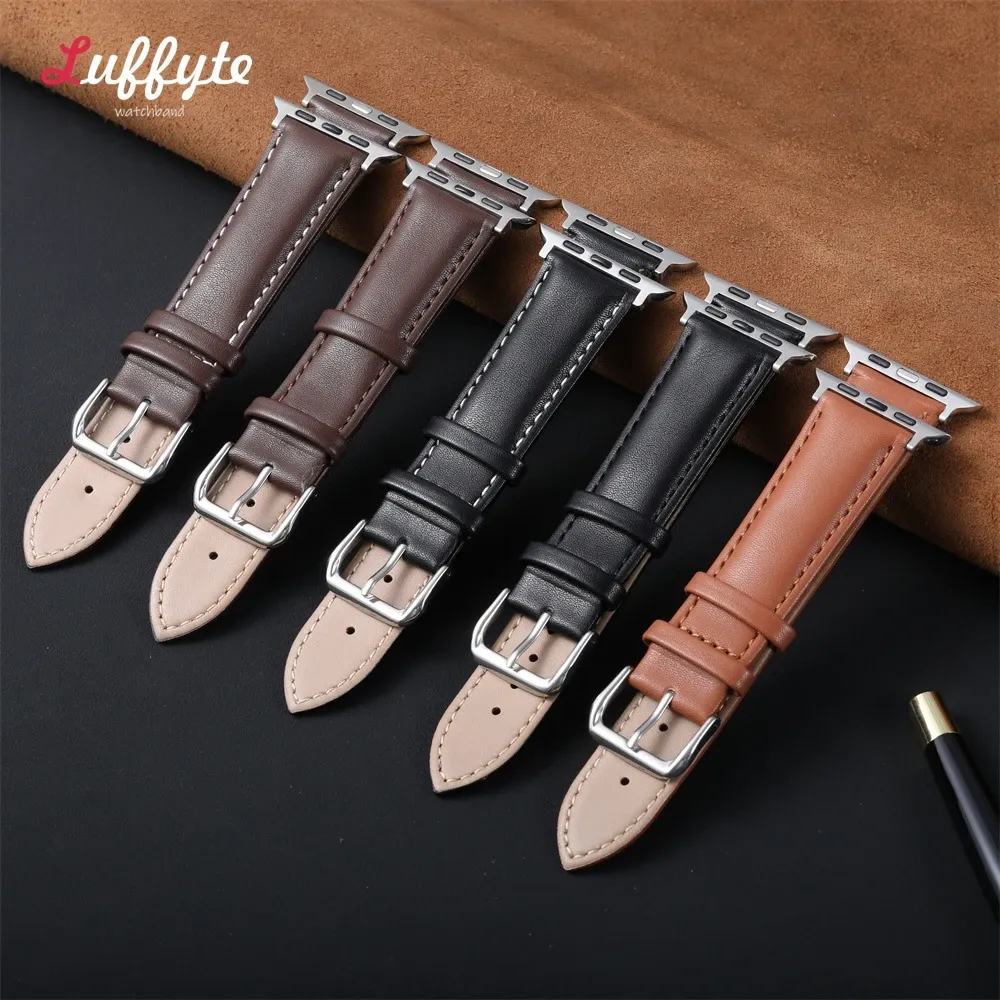 Bracelet montre cuir souple 38 à 49 mm pour Apple Watch