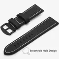 Bracelet montre cuir sport vintage 18 à 24 mm – Band Color Black White Black H