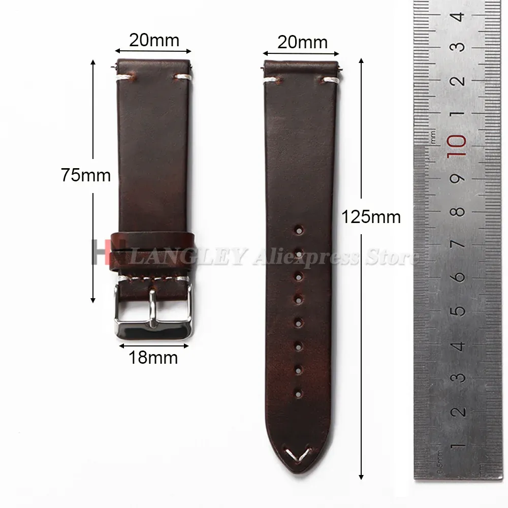 Bracelet montre cuir vachette 18 à 24 mm ciré huilé