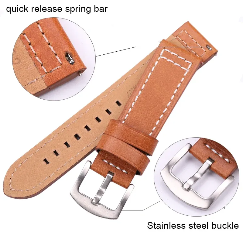 Bracelet montre cuir vachette 18 à 24 mm pour Samsung Gear S3