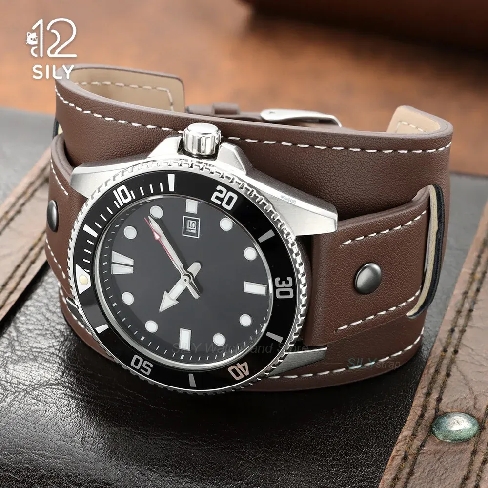 Bracelet montre cuir vachette 20 à 24 mm mat
