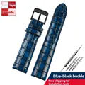 Bracelet montre cuir veau croco 18 à 22 mm – Couleur du bracelet blue black