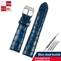 Bracelet montre cuir veau croco 18 à 22 mm – Couleur du bracelet blue silver