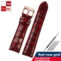 Bracelet montre cuir veau croco 18 à 22 mm – Couleur du bracelet red Rose gold