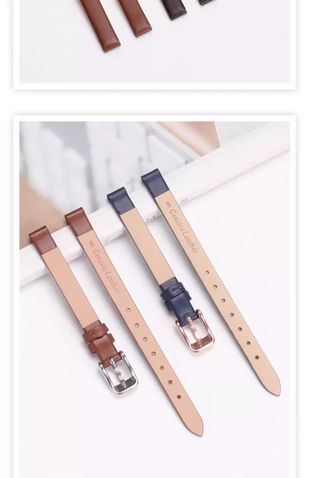 Bracelet montre cuir veau fin 6 à 24 mm étanche