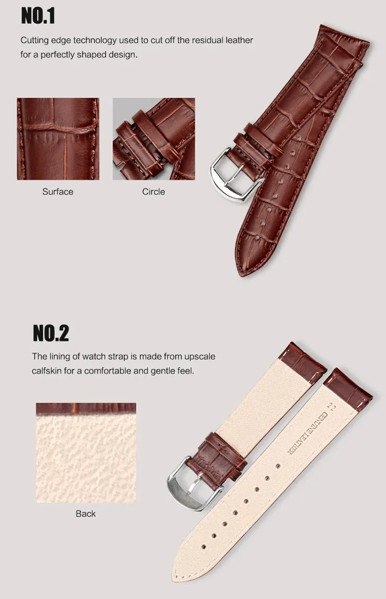 Bracelet montre cuir véritable 12 à 20 mm