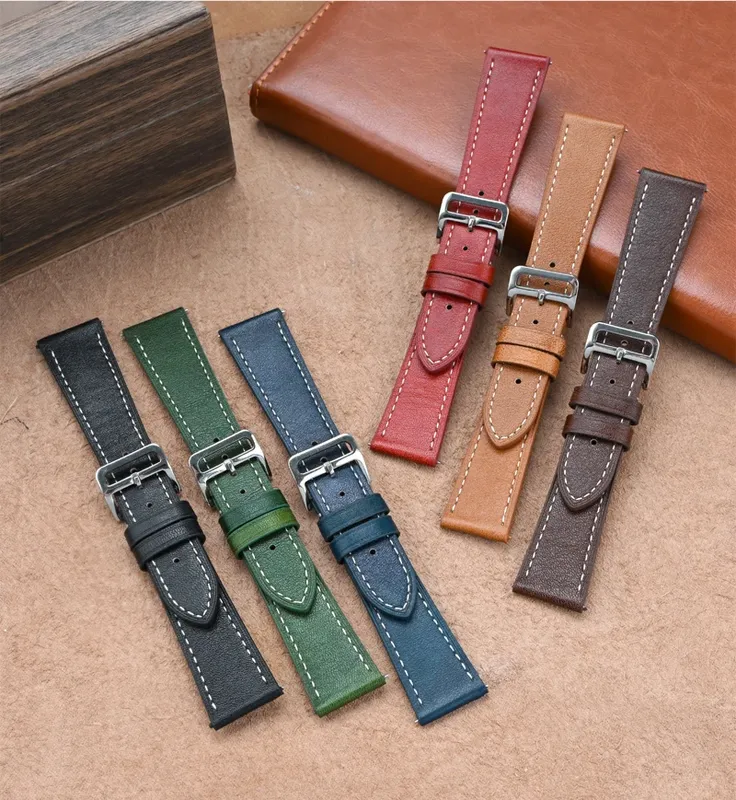 Bracelet montre cuir véritable 17 à 22 mm rétro