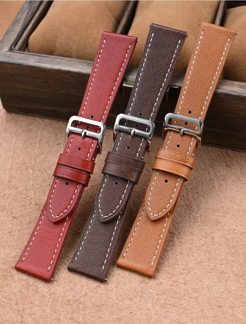 Bracelet montre cuir véritable 17 à 22 mm rétro