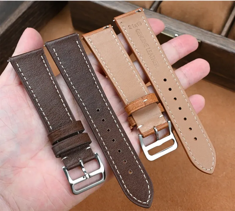 Bracelet montre cuir véritable 17 à 22 mm rétro
