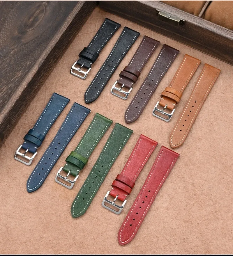 Bracelet montre cuir véritable 17 à 22 mm rétro