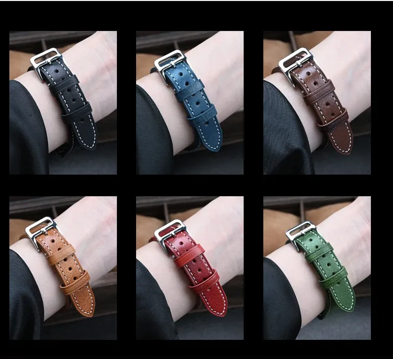 Bracelet montre cuir véritable 17 à 22 mm rétro