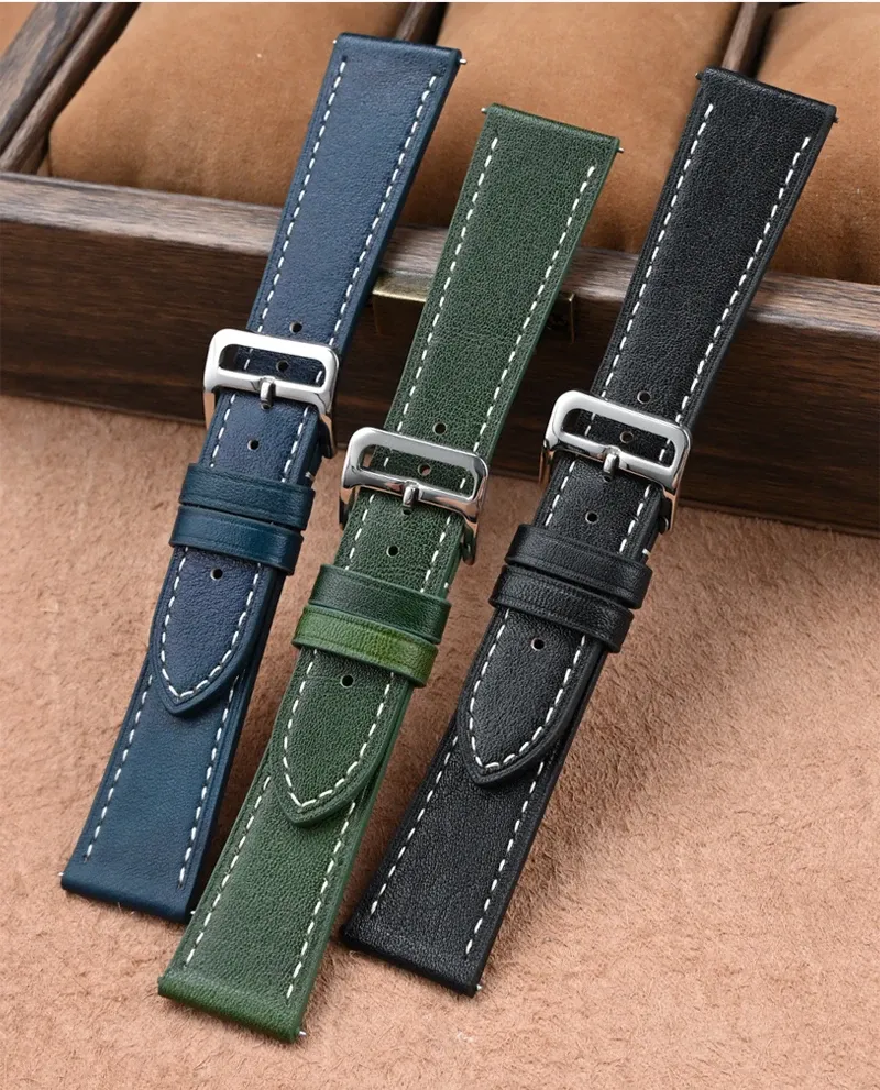 Bracelet montre cuir véritable 17 à 22 mm rétro