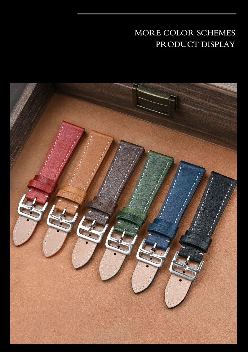 Bracelet montre cuir véritable 17 à 22 mm rétro