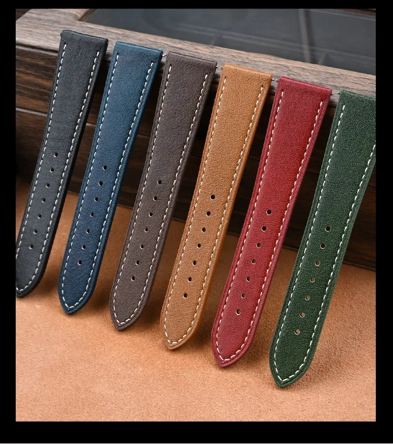 Bracelet montre cuir véritable 17 à 22 mm rétro
