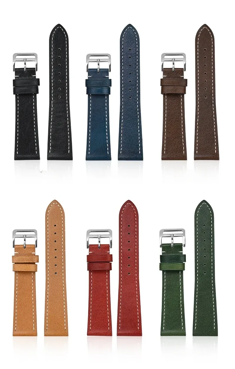 Bracelet montre cuir véritable 17 à 22 mm rétro