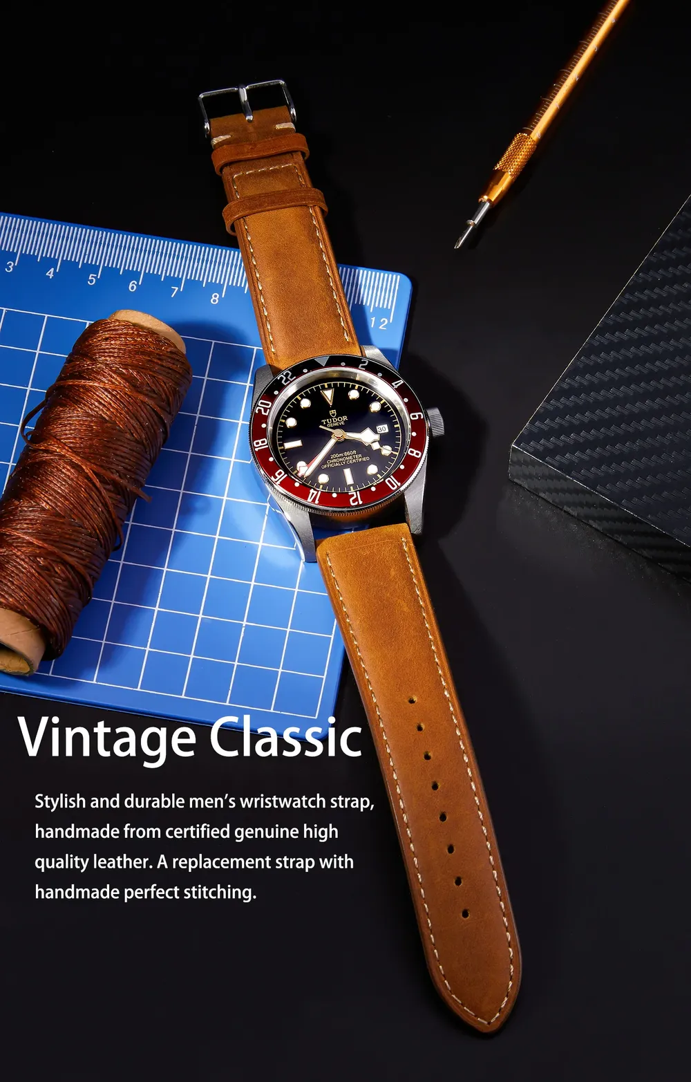 Bracelet montre cuir vintage 14 à 24 mm boucle rapide