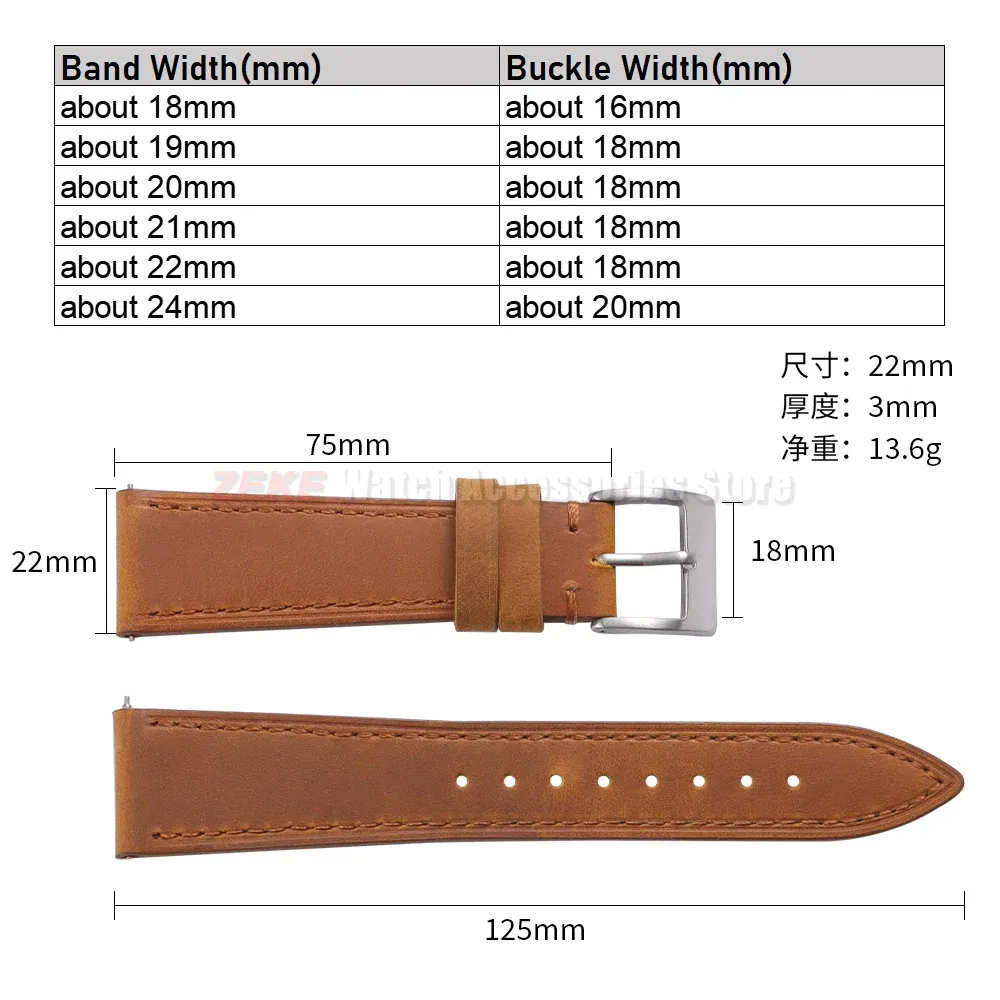 Bracelet montre cuir vintage 18 à 24 mm pour Omega et Seiko
