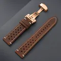 Bracelet montre cuir vintage 18 à 24 mm pour Seiko et Rolex – Couleur du bracelet DeepBrownWhite-Rose