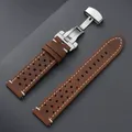 Bracelet montre cuir vintage 18 à 24 mm pour Seiko et Rolex – Couleur du bracelet DeepBrownWhite-Silve