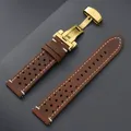 Bracelet montre cuir vintage 18 à 24 mm pour Seiko et Rolex – Couleur du bracelet DeepBrownWhite-Gold