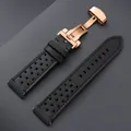 Bracelet montre cuir vintage 18 à 24 mm pour Seiko et Rolex – Couleur du bracelet Black-RoseGold